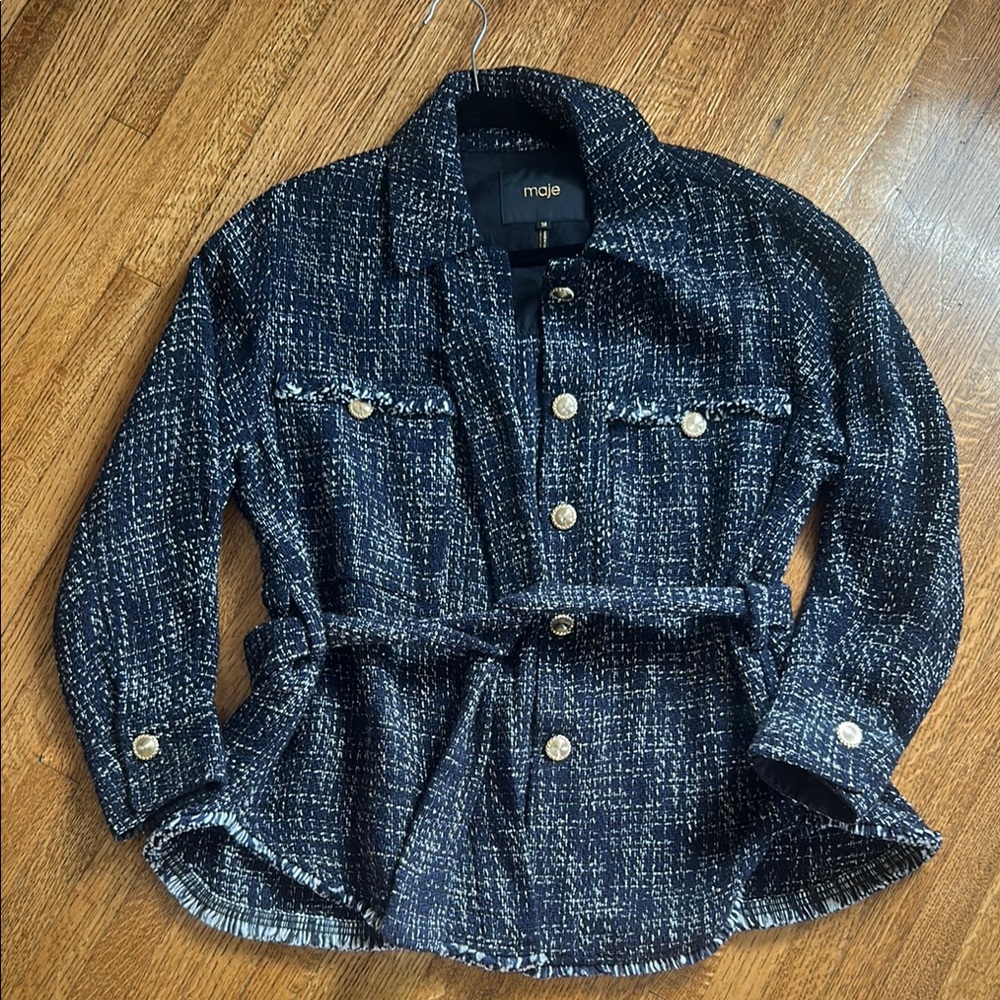 Maje Navy and Cream Tweed Jacket